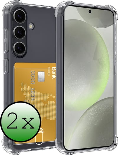 Hoesje 2 Stuks - Geschikt voor Samsung Galaxy S24 - Met Pashouder en Kaarthouder - Telefoon Hoes Shockproof - Siliconen Case - Back Cover - Shock Proof - Pasjes Houder - Transparant