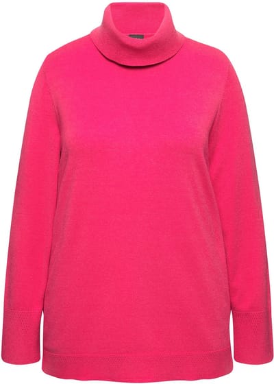 Ulla Popken - Dames - Coltrui brede geribbelde boorden lange mouw - Rood roze - Maat 42+