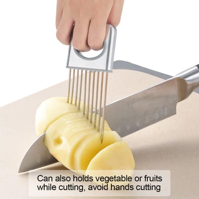 Roestvrijstalen Uienhouder Fruit Groente Vlees Snijder Slicer Schiller Hakmolen met 10 Pinnen