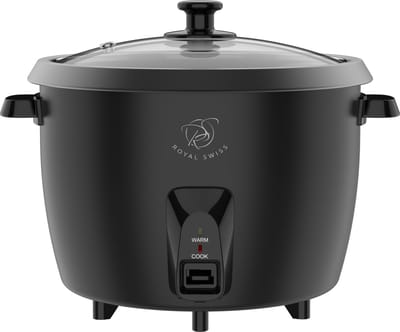 Royal Swiss® Rijstkoker 2.8L – 900W – Automatische Warmhoudfunctie – Uitneembare Antiaanbak Binnenpan – Glazen Deksel – Compleet met Maatbeker & Rijstlepel