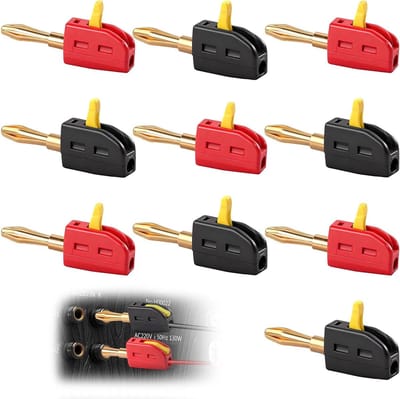 Set van 10 4 mm Banana Plugs voor luidsprekers - Hoge stroom, vergulde aansluitingen, ideaal voor versterkers en audio-installaties in rood en zwart