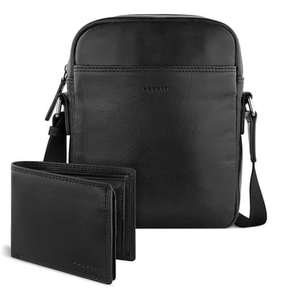 bugatti Leren schoudertas portemonnee Savona Crossover Bag + Wallet Black zwart