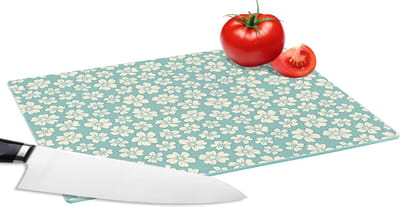 Glazen Snijplank - 28x20 - Bloemen - Wit - Vintage - Patronen - Snijplanken Glas
