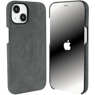Coverzs Alcantara magneet hoesje geschikt voor iPhone 14 hoesje - kunstleren telefoonhoesje - kwalitatieve backcover - duurzaam Alcantara kunstleren materiaal - telefoonhoesje met camerabumper (grijs)