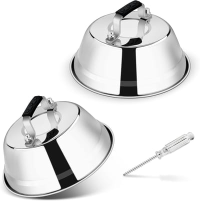 Stainless Steel Burger Bell Set met Hittebestendige Handgreep voor Grillen en Teppanyaki, Geschikt voor Binnen en Buiten, Vaatwasmachinebestendig