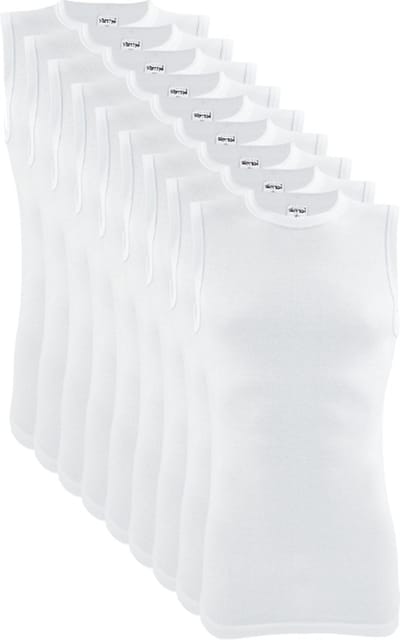 9 stuks SQOTTON A-shirt - O-neck - mouwloos - Wit - Maat S
