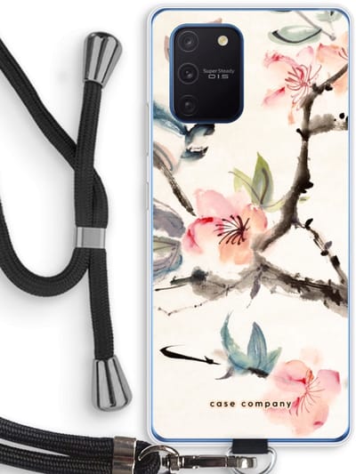 Case Company® - Hoesje met koord geschikt voor Samsung Galaxy Note 10 Lite hoesje met Koord - Japanse bloemen - Telefoonhoesje met Zwart Koord - Bescherming aan alle Kanten en Over de Schermrand