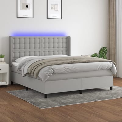 vidaXL - Boxspring - met - matras - en - LED - stof - lichtgrijs - 180x200 - cm