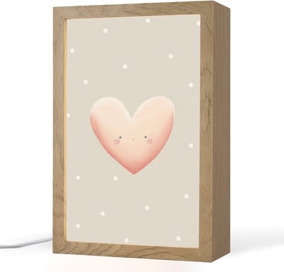 Nachtlampje 20x30 cm - Kinder lampje - Hart - Gezicht - Roze - Stippen - Tafellamp kinderkamer - Slaapkamer lamp - Bedlamp kinderen - Kinderlampje stopcontact - Wandlamp babykamer - Nachtlampjes