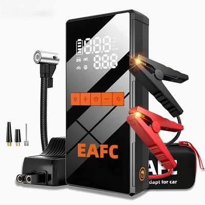 EAFC 12V Jumpstarter voor Auto & Motor met Compressor - 1000A / 20.000 mAh - 5-in-1 Starthulp met Compressor, Powerbank, LED Zaklamp en SOS Noodlicht - Jump Starter - Incl