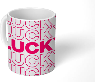 Mok - Koffiemok - Lucky - Roze - Patroon - Mokken - 350 ML - Beker - Koffiemokken - Theemok - Mok met Tekst