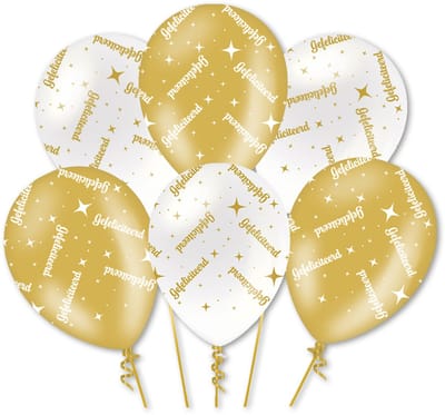 Q2P - Gefeliciteerd! Ballon - Versiering - Wit & Goud - Folie Ballon - Feest Decoratie - Helium Ballonnen - 6 Stuks
