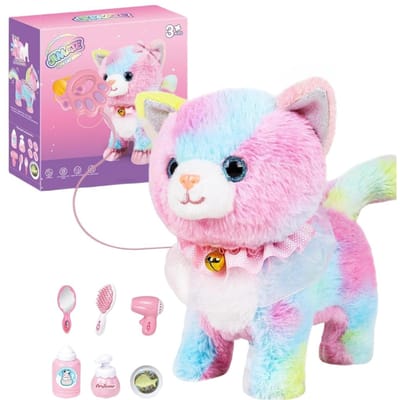 Interactief Elektronisch Knuffeldier Lopend En Blaffend Robot Kleurrijke Kat Knuffel Afstandsbediening Kittens Huisdieren Beste Cadeaus Voor Meisjes wit