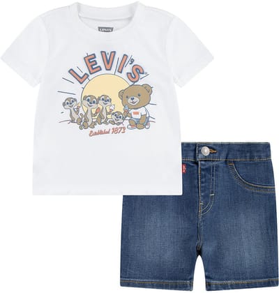 Levi´s ® Kids Levi And Friends Denim Set Wit,Blauw 9 Months Jongens,Meisjes