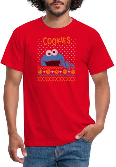 Sesamstraat Koekiemonster Cookies Lelijk Kerst T-Shirt Heren