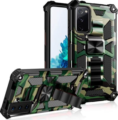 Hoesje Geschikt Voor Samsung Galaxy S20 FE hoesje rugged extreme backcover met ring houder Camouflage - Groen