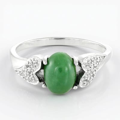 Cavill - Zilveren Ring met 1 27 ct Ovale Keizerlijk Chrysopraas en 0 092 ct Witte Topaas - 925 Sterling Zilver - Elegante Pave Ring - Groene Edelsteen