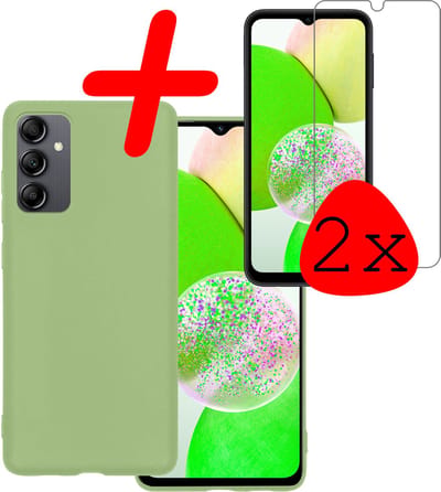 Hoesje Met 2x Screenprotector - Geschikt voor Samsung Galaxy A14 - Sterk & Shockproof - Back Cover - Siliconen Case - Telefoon Hoes - Groen