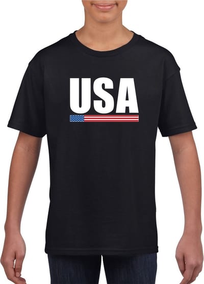 Zwart USA supporter t-shirt voor heren - Amerikaanse vlag shirts 110/116