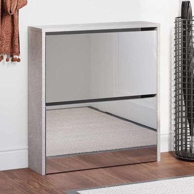 vidaXL - Schoenenkast - met - spiegel - 2-laags - 63x17x67 - cm - betongrijs