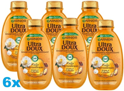 Garnier Ultra Doux Shampoo Argan & Camelia – 6 x 250 ml – Voedende Shampoo voor Droog Haar - 6 stuks