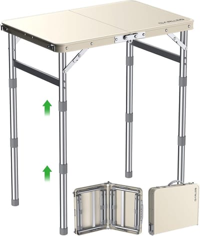SnelShoppen - Opvouwbare Campingtafel Wit - Verstelbare Hoogte 10.5/18/27.5 inch - Lichtgewicht en Draagbaar - Ideaal voor Picknick, Tuin, Feest en Ka