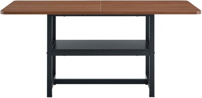Walnootkleurige MDF Rechthoekige Eettafel Zwart Metalen Onderstel 160x90x76cm Voor 4-6 Personen