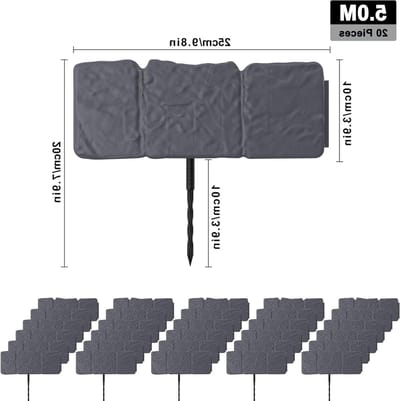 Gazonrand Kunststof - Tuinrand Borderrand - Tuin Decoratie - Flexibel Steenlook Design - 20 Stuks - Antraciet