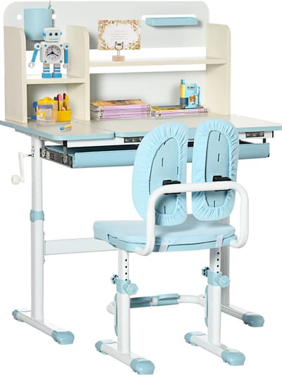 HOMCOM - Kinderbureau en -stoelset - PP, staal - 80x52x109cm - Blauw