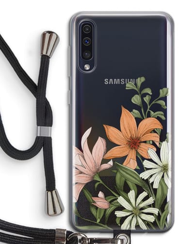 Case Company® - Hoesje met koord geschikt voor Samsung Galaxy A50 hoesje met Koord - Floral bouquet - Telefoonhoesje met Zwart Koord - Bescherming aan alle Kanten en Over de Schermrand