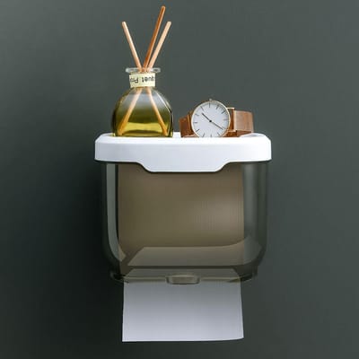 Boîte à mouchoirs murale étanche et durable en plastique transparent noir pour salle de bain