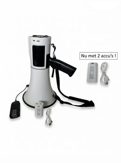 Luxe Megafoon 85W Bluetooth – Met Digitaal Display & 2x Oplaadbare Accu – USB/TF/MP3 Speler – Handmicrofoon, Sirene & Opnamefunctie – Krachtige Speaker