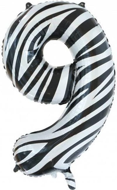 Folieballon Cijfer 9 Zebraprint 86 cm