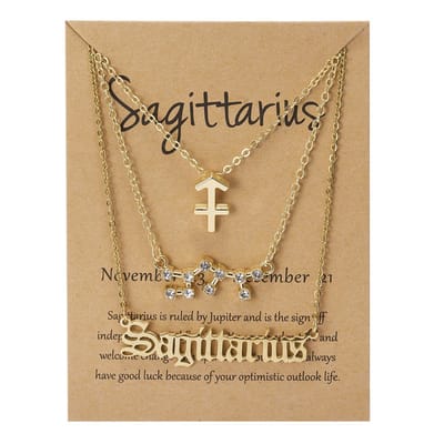 Bixorp Stars Set van 3 Boogschutter / Sagittarius Kettingen - Goudkleurige Ketting op Cadeau Kaartje - Sterrenbeeld / Zodiac Sieraden Set