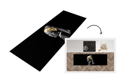 Keukenloper - Loper keuken - Meisje met de parel - Vermeer - Zwart - Wit - 150x50 cm - Keukenloper vinyl