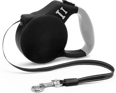 Rollijn hondenriem 5 m - uitrolbare hondenriem met reflecterende nylon band, 360° anti-klit - anti-slip handgreep - voor honden voor wandelen, training en dagelijks gebruik - zwart