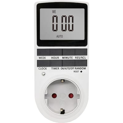 Digitale tijdschakelaaraansluiting Digitale elektronische tijdschakelaar LCD-display Plug-in programmeerbare tijd EU Plug wit