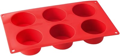 Famanu - Muffinvorm gemaakt van siliconen 6 cups flexxibel, siliconen mal voor muffins, vorm van hoogwaardig platina siliconen met anti-aanbakeigenschappen (kleur: rood)