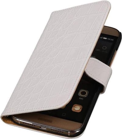 Croco Bookstyle Wallet Case Hoesje Geschikt voor Huawei G8 Wit