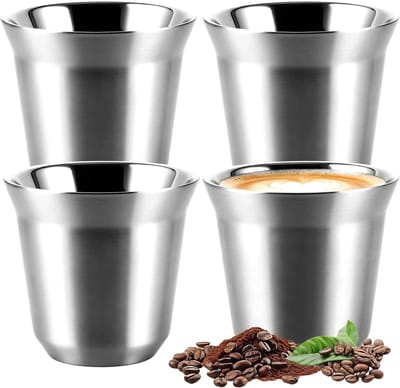 Set van 4 roestvrijstalen espressokopjes - 80 ml dubbelwandig, ideaal voor koffie, thee en campinggebruik