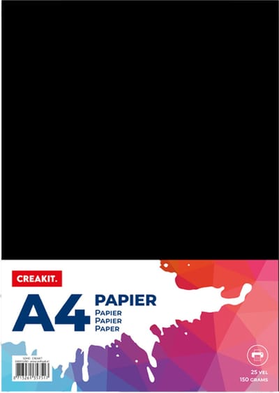 CREAKIT. Karton A4 – 25 Vellen – Knutselen voor Kinderen en Volwassenen – Tekenpapier voor Kinderen – 150 grams – Knutselpapier – Gekleurd Papier – Zwart