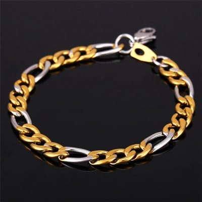Figaro Heren Armband - Zilver / Goud Kleurig - Staal - 4,5mm - Schakelarmband - Schakelarmband - Armbanden - Papa Cadeau Voor Mannen - Vaderdag