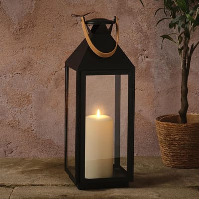 Decoratieve Lantaarn - Sfeerverlichting Kaars - Buiten Verlichten - Met Led Kaars - 55 cm Hoog - Zwart
