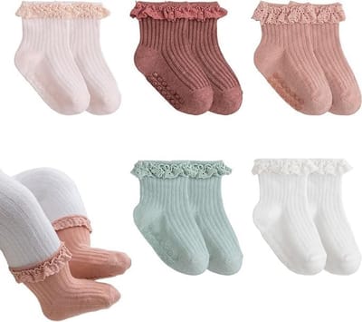 Schattige antislip baby sokken met ruffles voor meisjes, geschikt voor 0-6 maanden, perfect voor doop, dagelijks gebruik of als cadeau (maat S)
