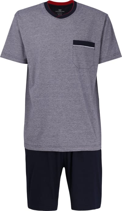 Gotzburg heren shortama O-hals - middenblauw melange