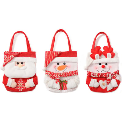 3pcs Sacs à Bonbons de Fête avec Poignées Joli Sac en Tissu pour Fête d'Enfants Fournitures de Fête red