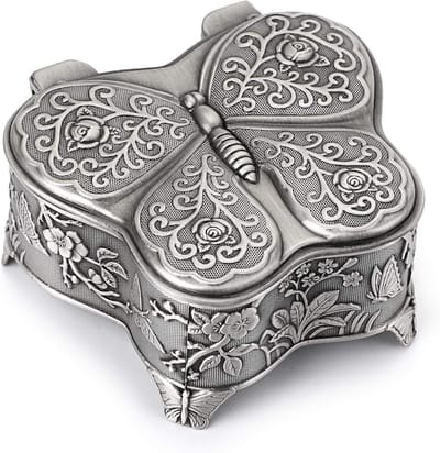 Antieke sieradenopbergdoos in vlinderdesign - Kleine opslagdoos voor ringen, kettingen en oorbellen - Ideale trinket organizer voor juwelen en herinneringen