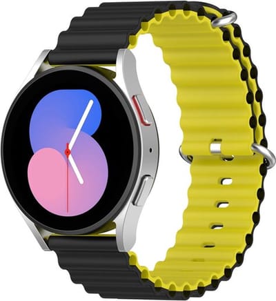 By Qubix - Ocean Style bandje 20mm - Zwart / geel - Geschikt voor Samsung Galaxy Watch 7 (40 & 44mm) - Galaxy Watch FE - Galaxy Watch 6 - Galaxy Watch 6 Pro - Galaxy Watch 5 - 5 Pro - Galaxy Watch 4 - 4 Classic - Active 2 - Watch 3 (41mm)