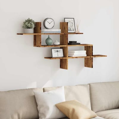 vidaXL - Wandschap - 124,5x18x60,5 - cm - bewerkt - hout - oud - houtkleurig