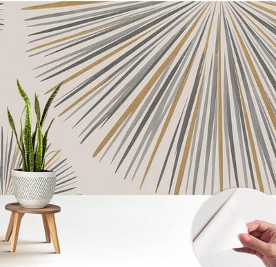 Wallfluent Zelfklevend Behang - Geometrische waaiers Zelfklevend fotobehang - 208x146 cm - Wit Zelfklevend Behang - Peel-and-stick techniek - Voor de woonkamer, slaapkamer en kantoor Zelfklevend Behang
